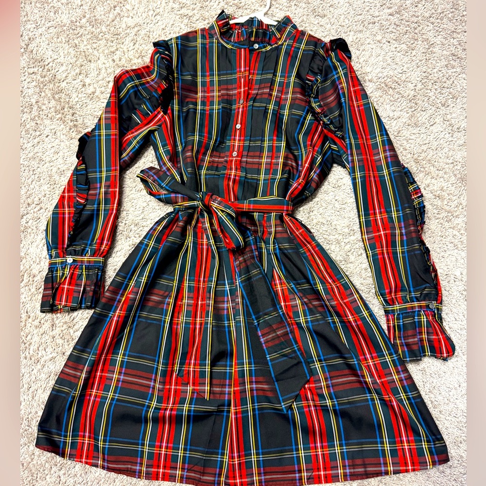 J Crew plaid holiday ruffled dress